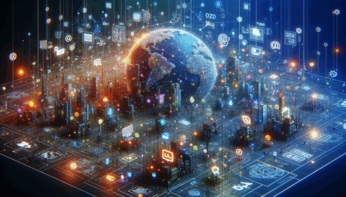 A futuristic digital map illustrating organized URL pathways that guide users and search engines through an SEO-optimized blog landscape.