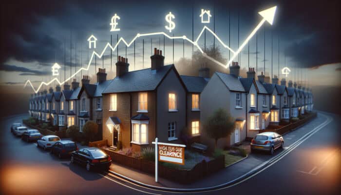 Graph illustrating changes in UK house clearance market prices alongside economic indicators and conditions.